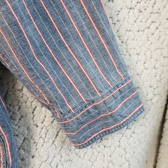 LL Bean Button Down Shirt Mens XL Blue Red Stripe Cotton Classic Light 52x31 - Picture 5 of 11